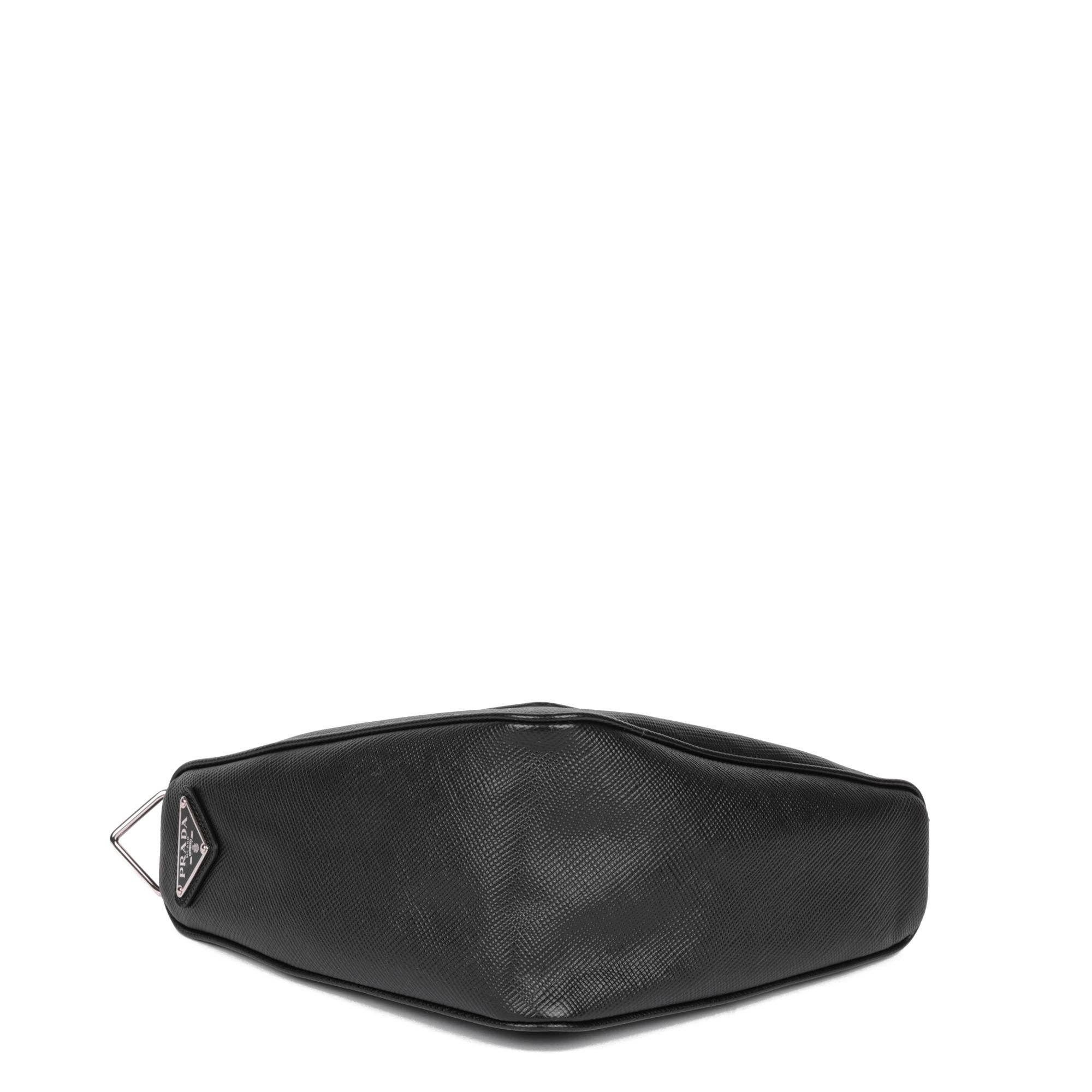 PRADA Black Saffiano Leather Triangle Shoulder Bag In Excellent Condition In Bishop's Stortford, Hertfordshire
