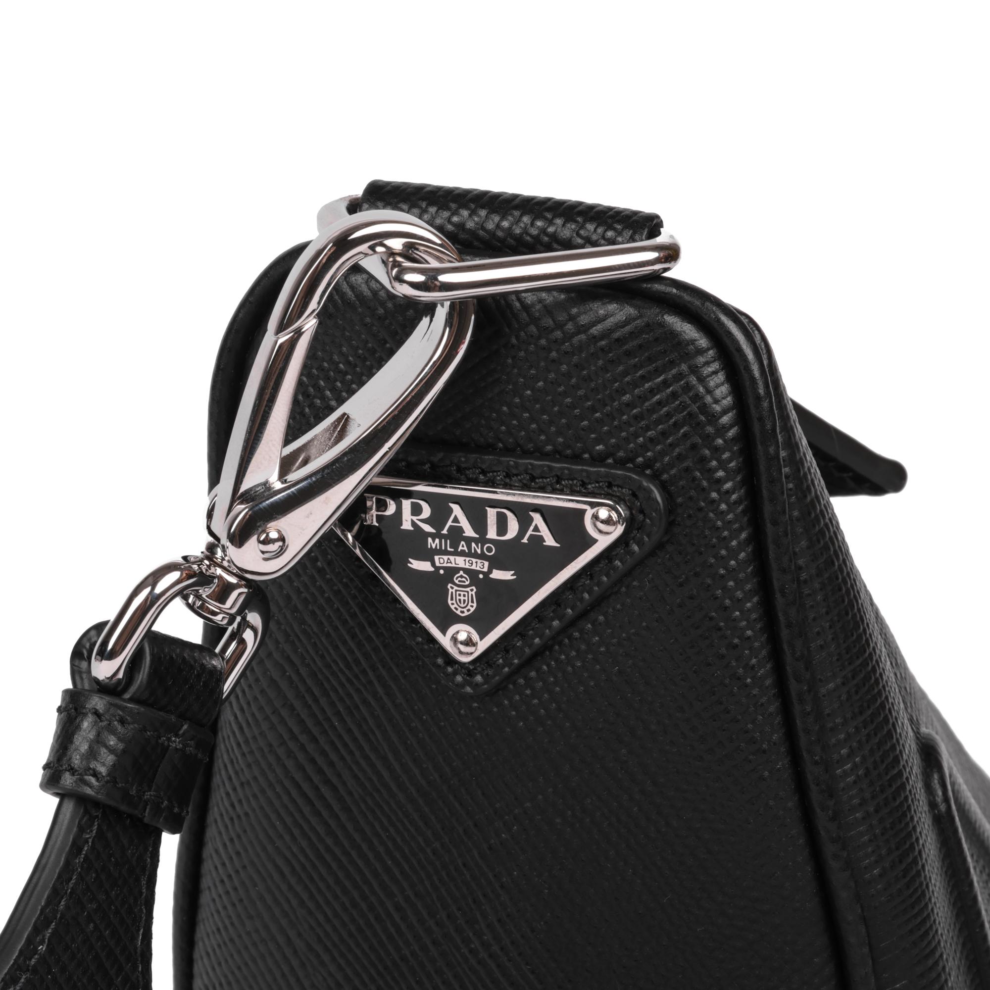 PRADA Black Saffiano Leather Triangle Shoulder Bag 1