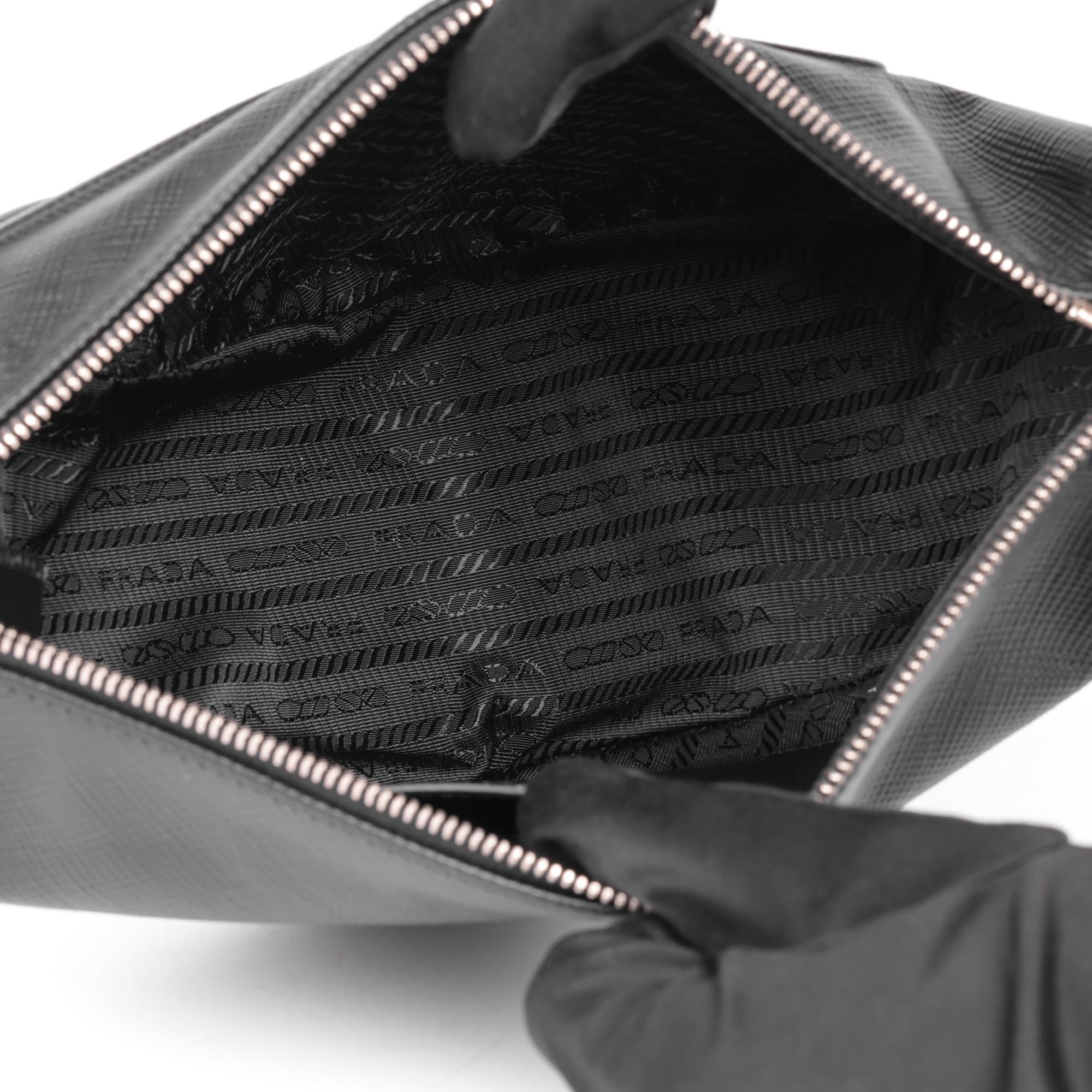 PRADA Black Saffiano Leather Triangle Shoulder Bag 2