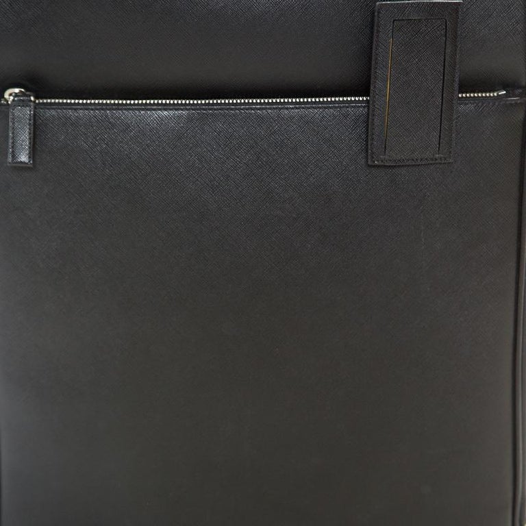 Prada Black Saffiano Leather Trolley Rolling Luggage For Sale at 1stDibs