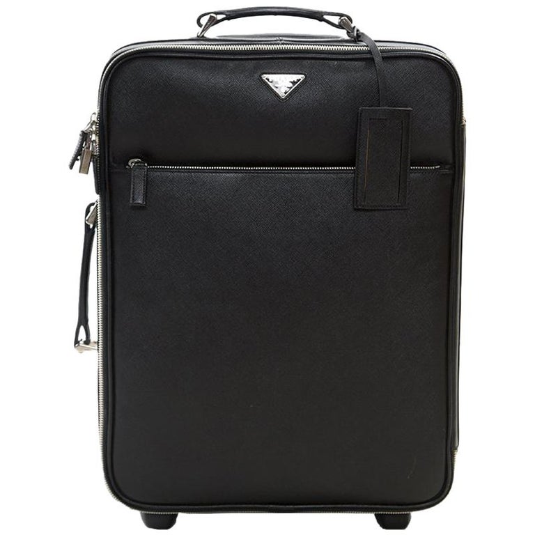 Prada Black Saffiano Leather Trolley Rolling Luggage For Sale at 1stDibs | prada  trolley luggage, leather trolly bag, prada trolley bag