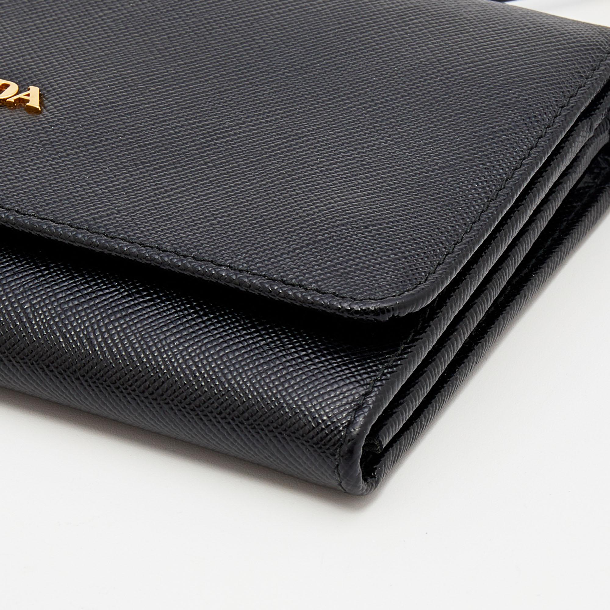 Prada Black Saffiano Leather Wallet On Strap 3