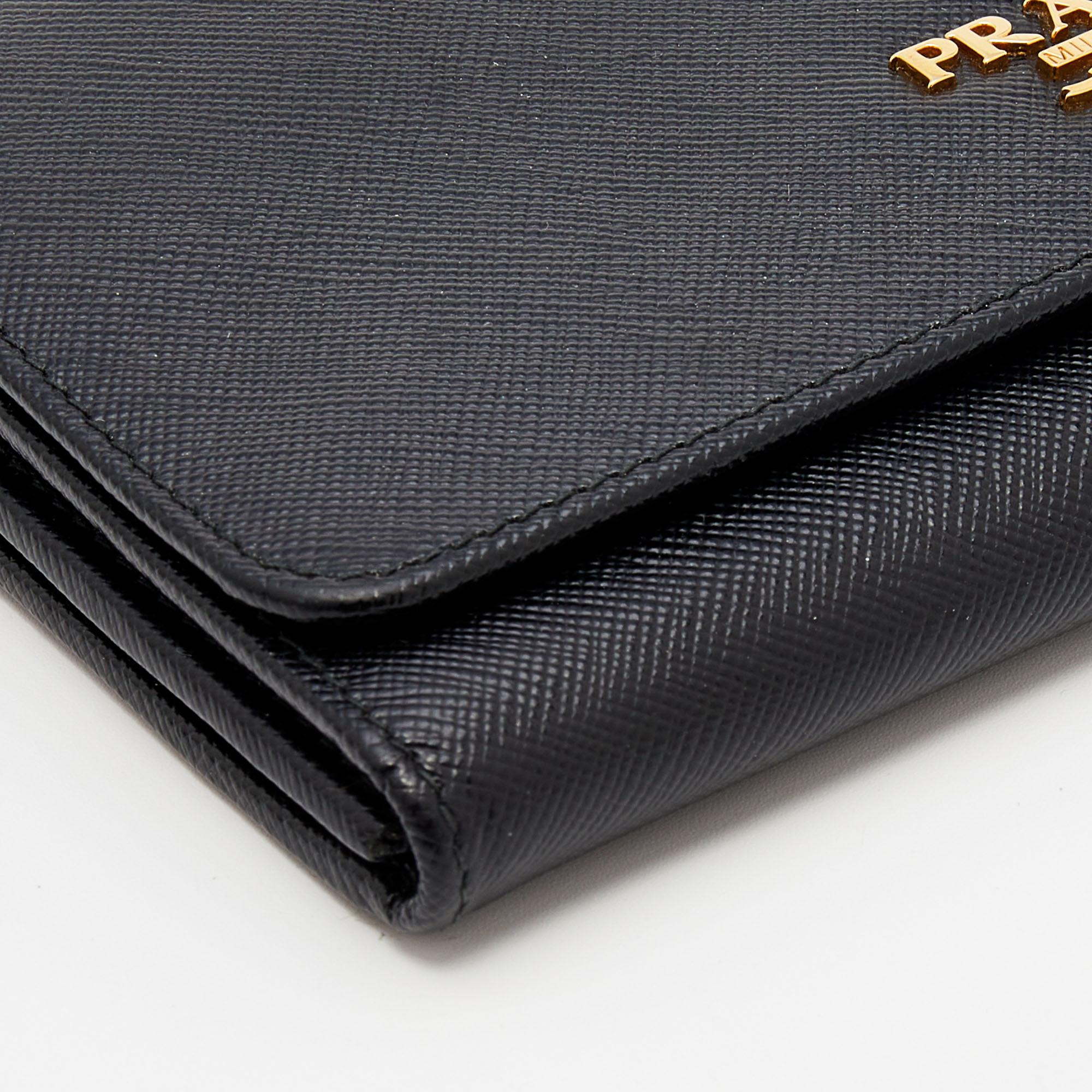 Prada Black Saffiano Leather Wallet On Strap 4