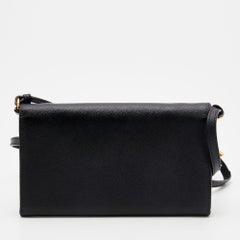 Prada Black Saffiano Leather Wallet On Strap