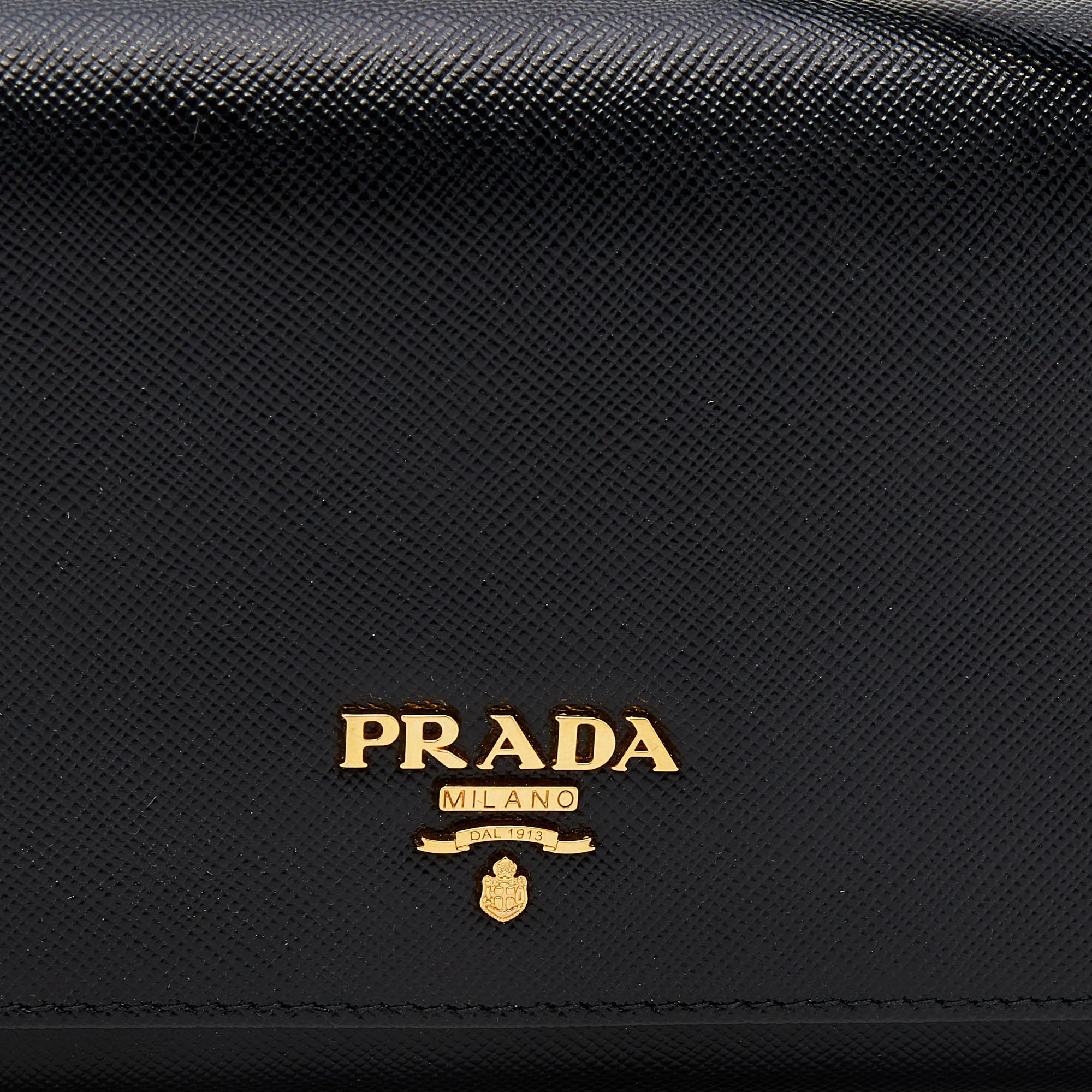 Women's Prada Black Saffiano Leather Wallet On Strap