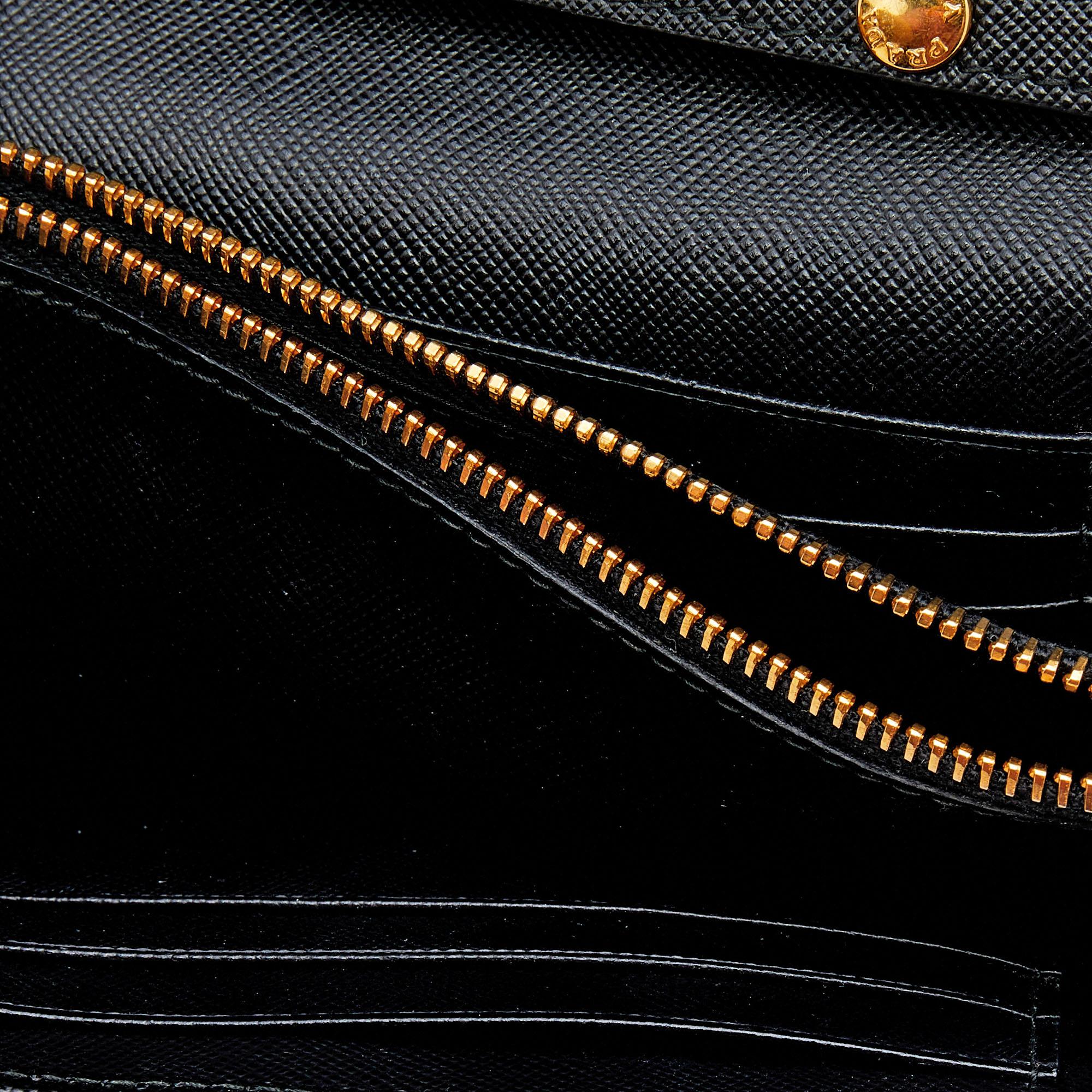 Prada Black Saffiano Leather Wallet On Strap 1