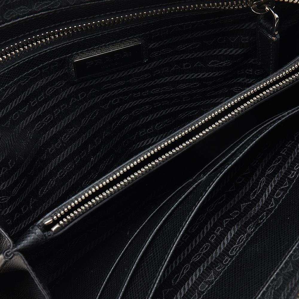 Prada Black Saffiano Leather Zip Around Clutch 2