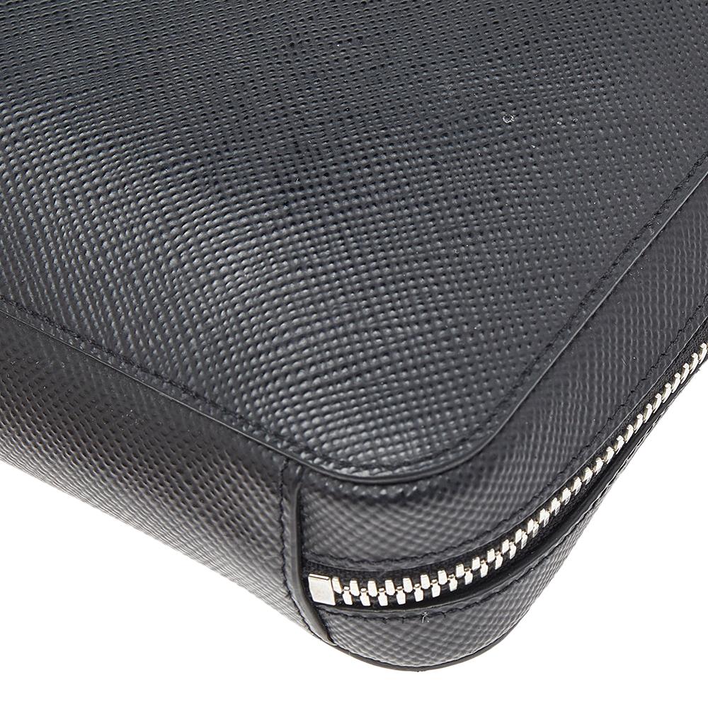 Prada Black Saffiano Leather Zip Around Clutch 5