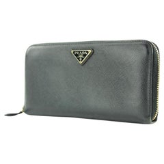 Vintage Prada Black Saffiano Leather Zip Around Long Continental Wallet 29PR1117 