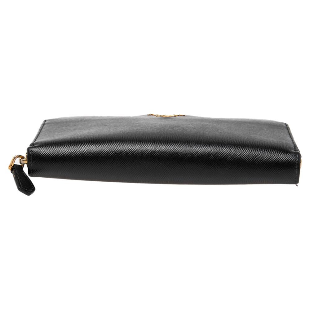 Prada Black Saffiano Leather Zip Around Wallet 2