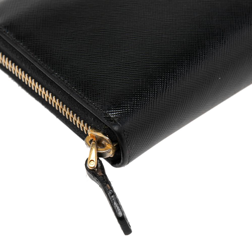 Prada Black Saffiano Leather Zip Around Wallet 3