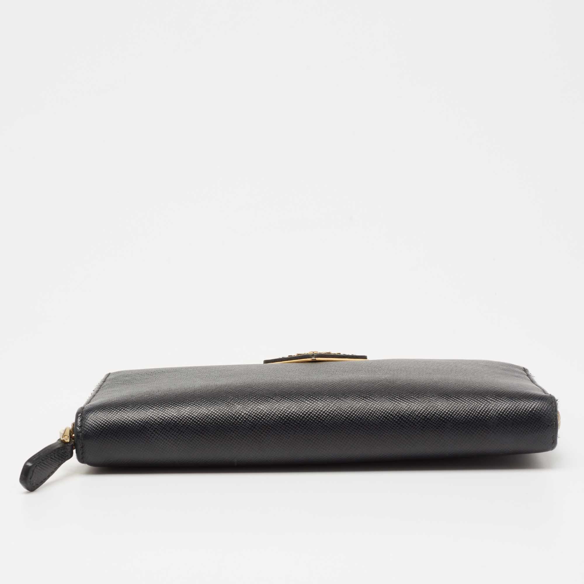 Women's Prada Black Saffiano Leather Zip Around Wallets