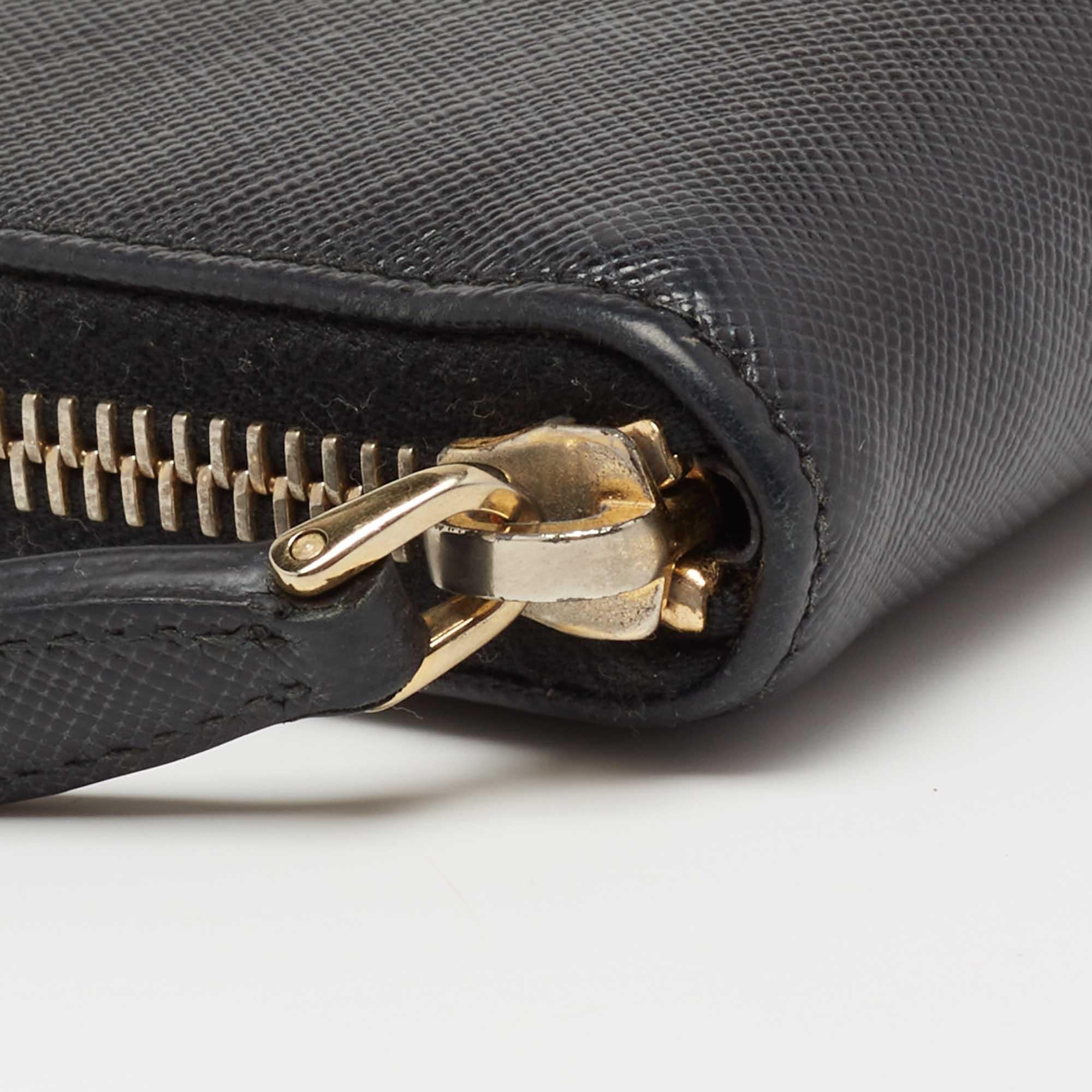 Prada Black Saffiano Leather Zip Around Wallets 1