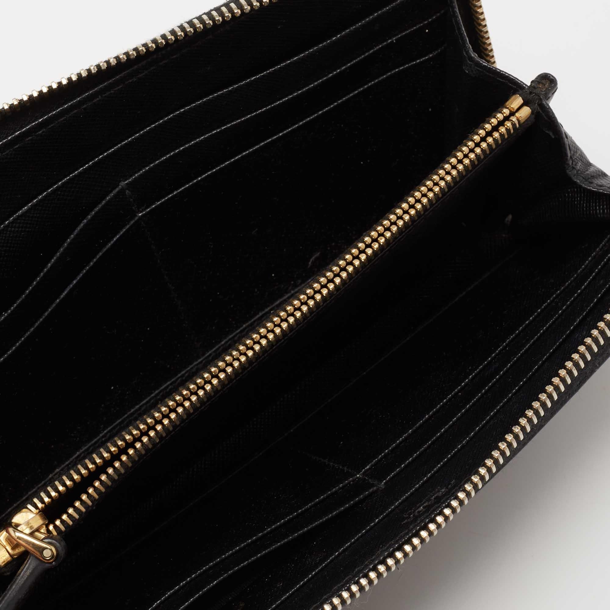 Prada Black Saffiano Leather Zip Around Wallets 4