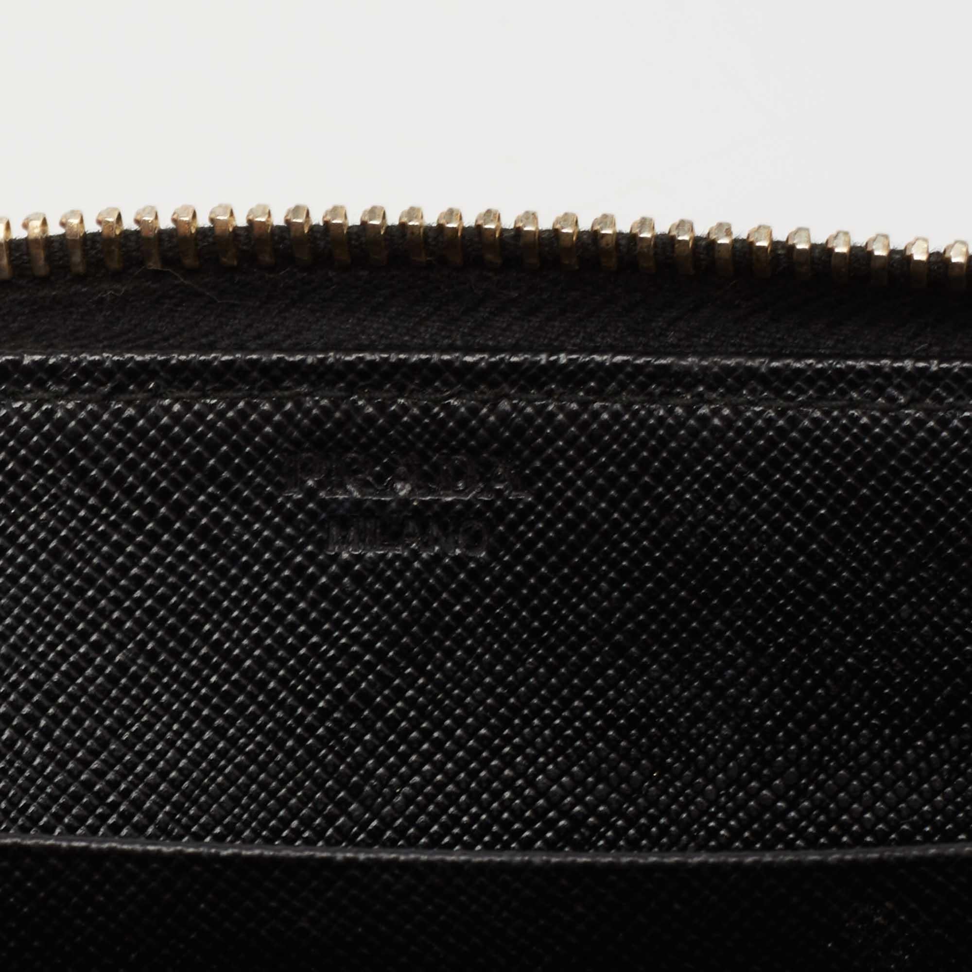 Prada Black Saffiano Leather Zip Around Wallets 5