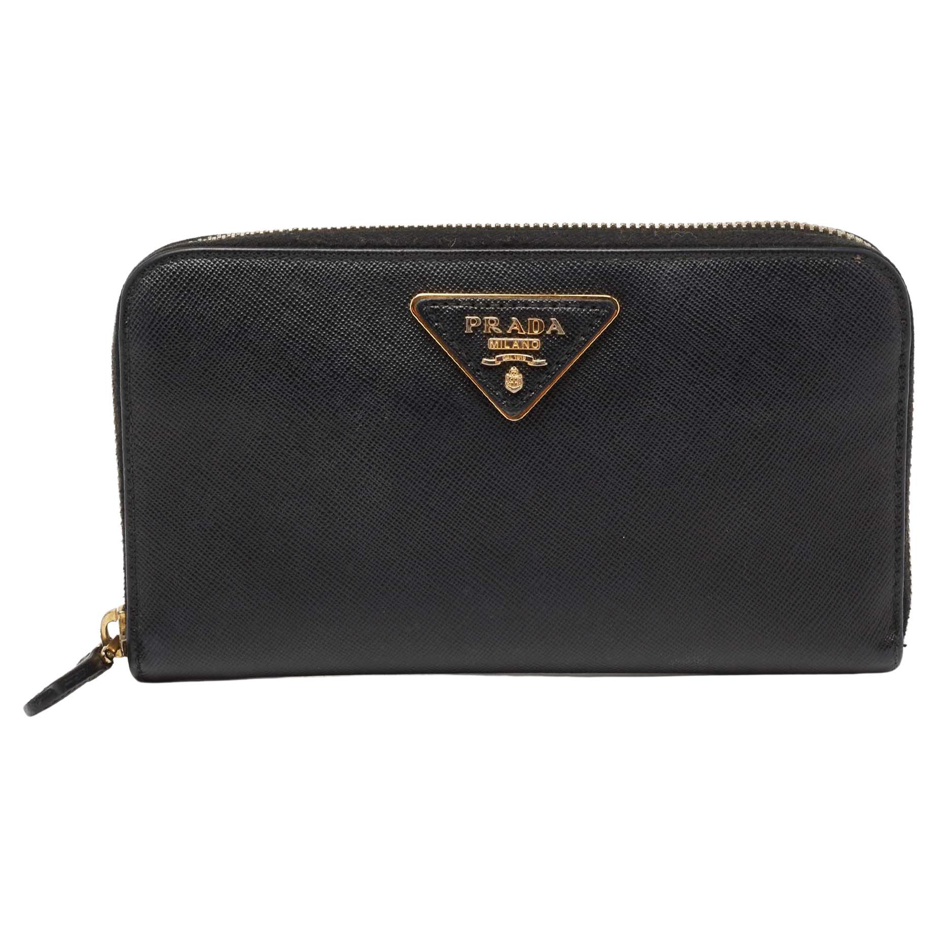 Prada Double Zip Wallet on Chain Crossbody Printed Saffiano Leather ...