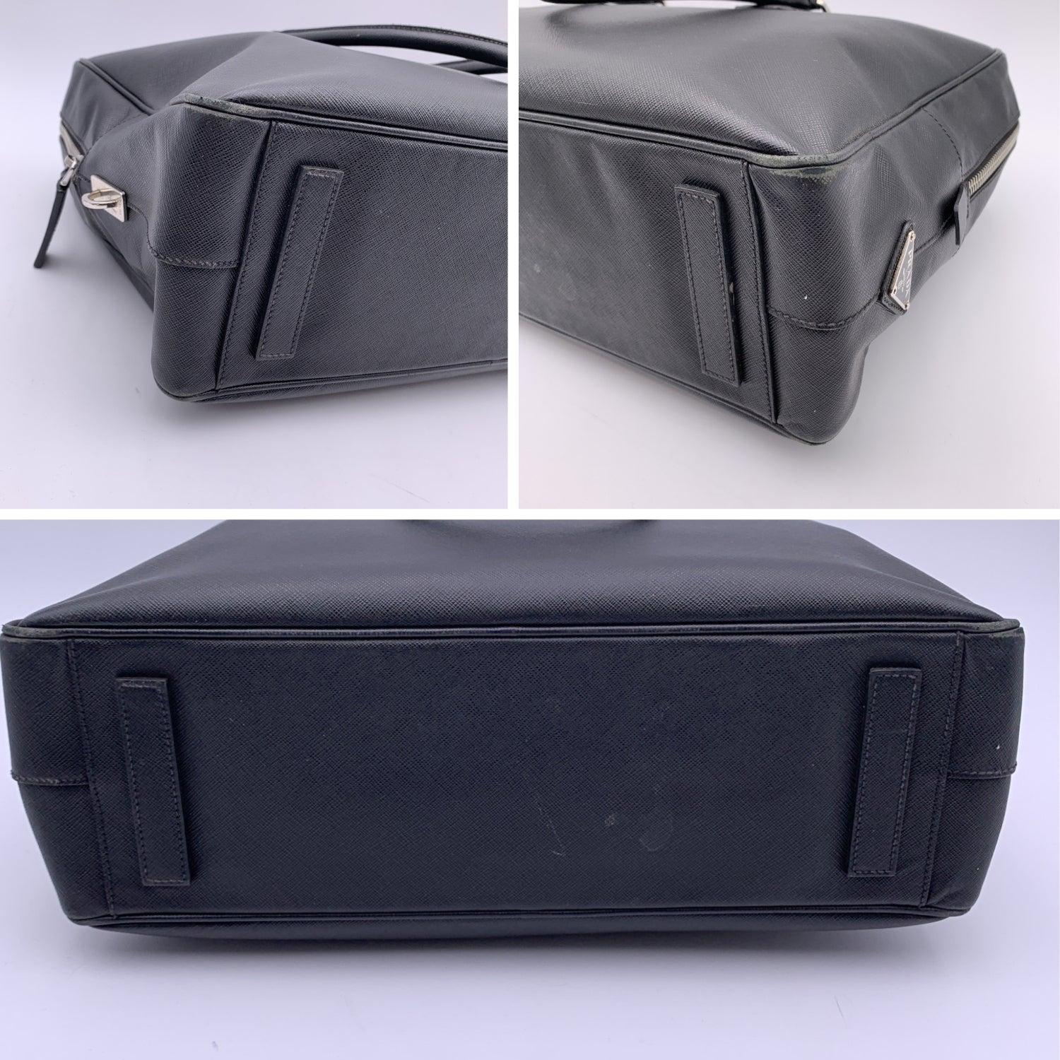 Women's or Men's Prada Black Saffiano Leather Zip Top Briefcase Satchel Work Bag