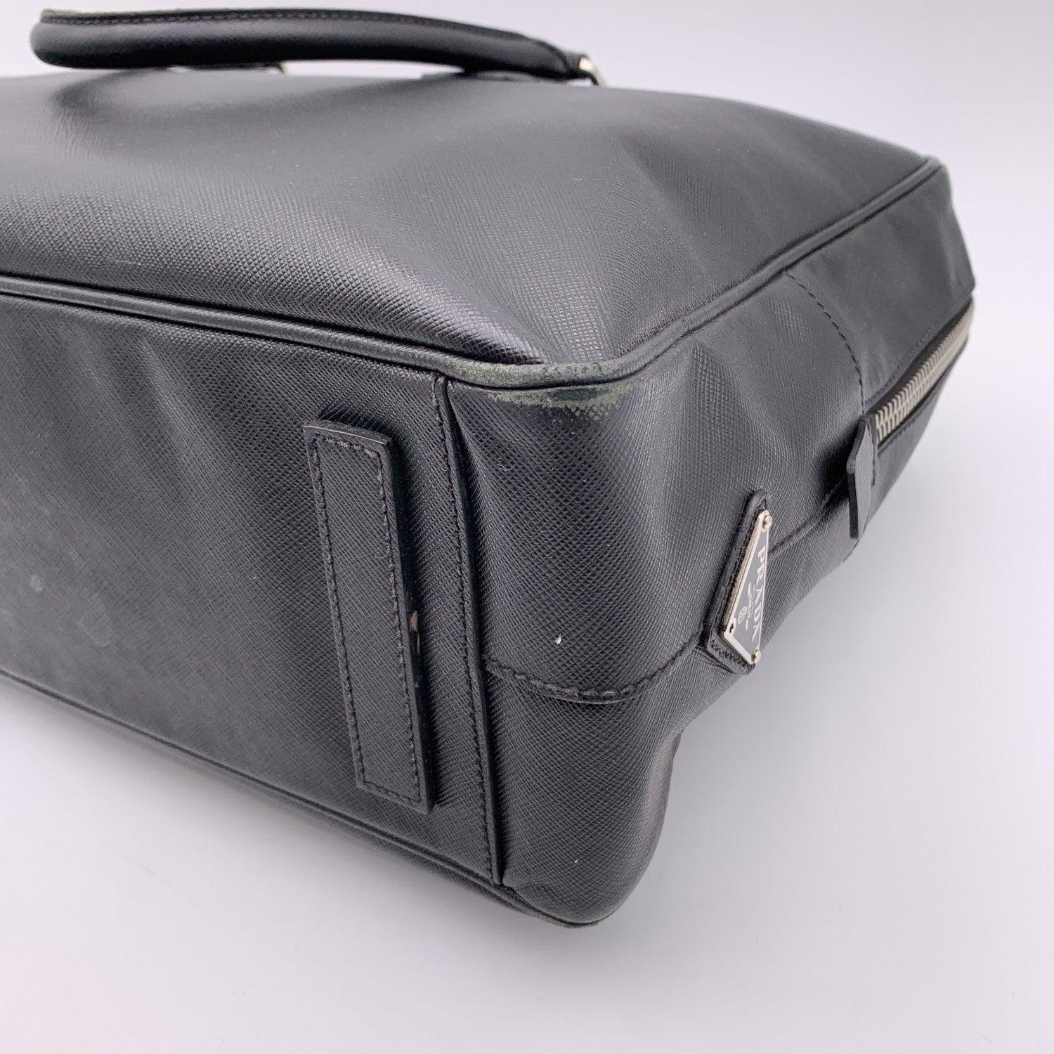 Prada Black Saffiano Leather Zip Top Briefcase Satchel Work Bag 3