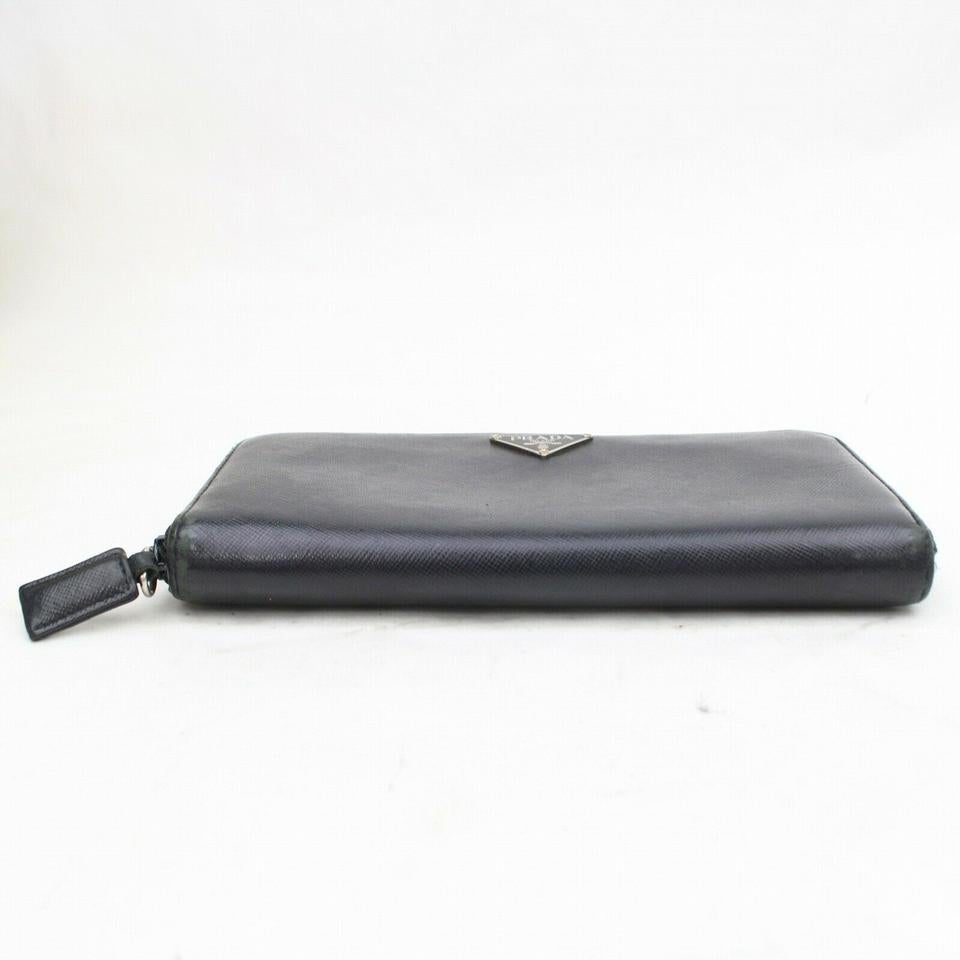 Prada Portefeuille Zippy Long Continental 871093 en cuir Saffiano noir en vente 3