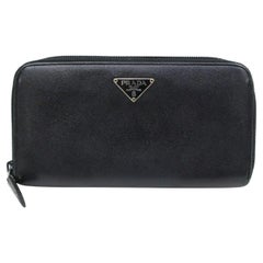 Prada Black Saffiano Leather Zippy Long Continental 871093 Wallet