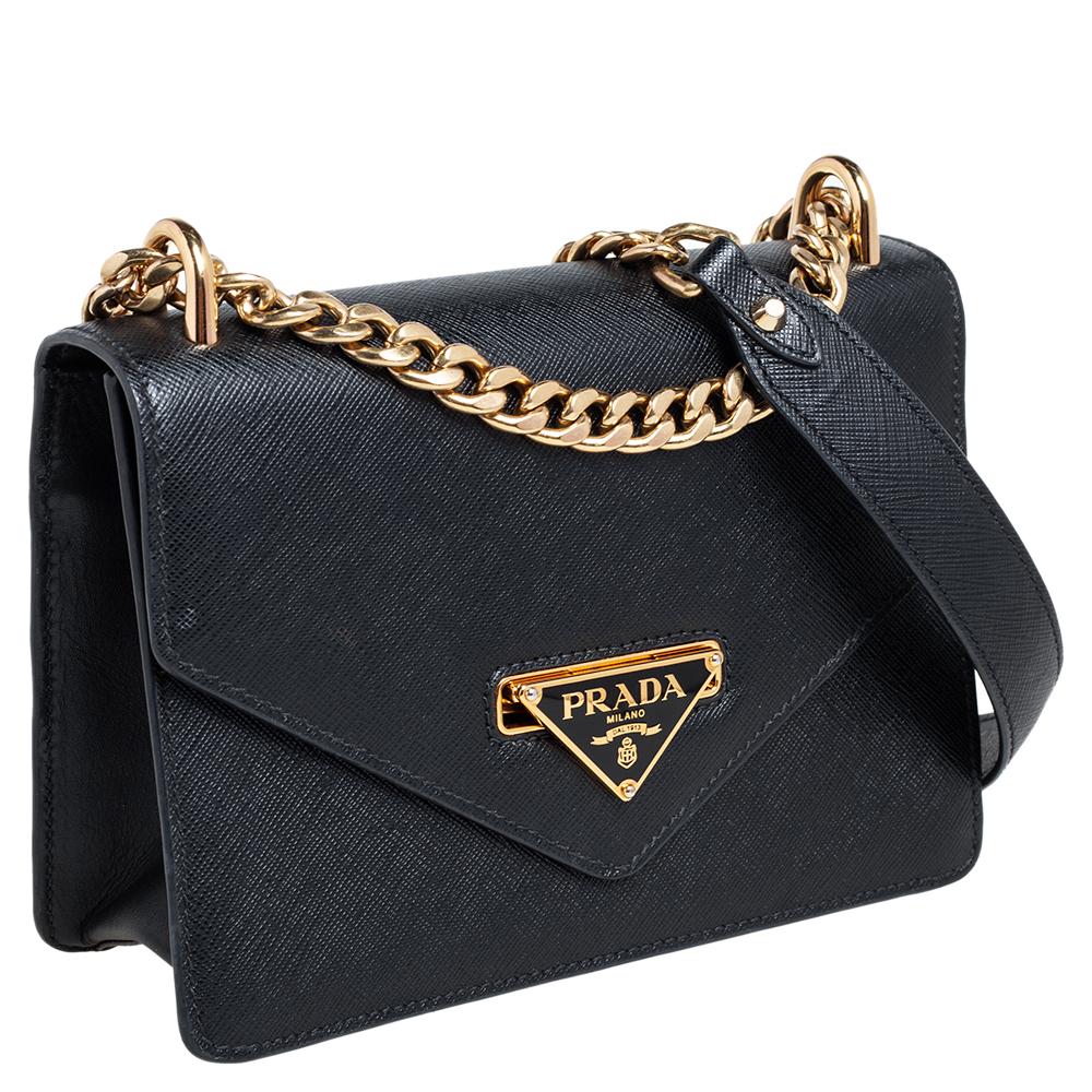 Women's Prada Black Saffiano Lux and Soft Calf Leather Flap Cossbody Bag