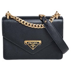 Prada Black Saffiano Lux and Soft Calf Leather Flap Cossbody Bag