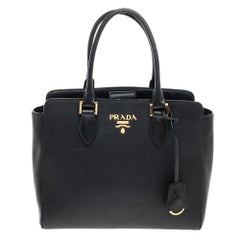 Prada Black Saffiano Lux and Soft Calf Leather Tote