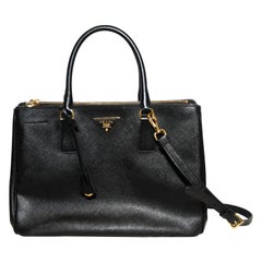 Prada Black Saffiano Lux Leather 3 Compartment Galleria Top Handle, Shoulder Bag