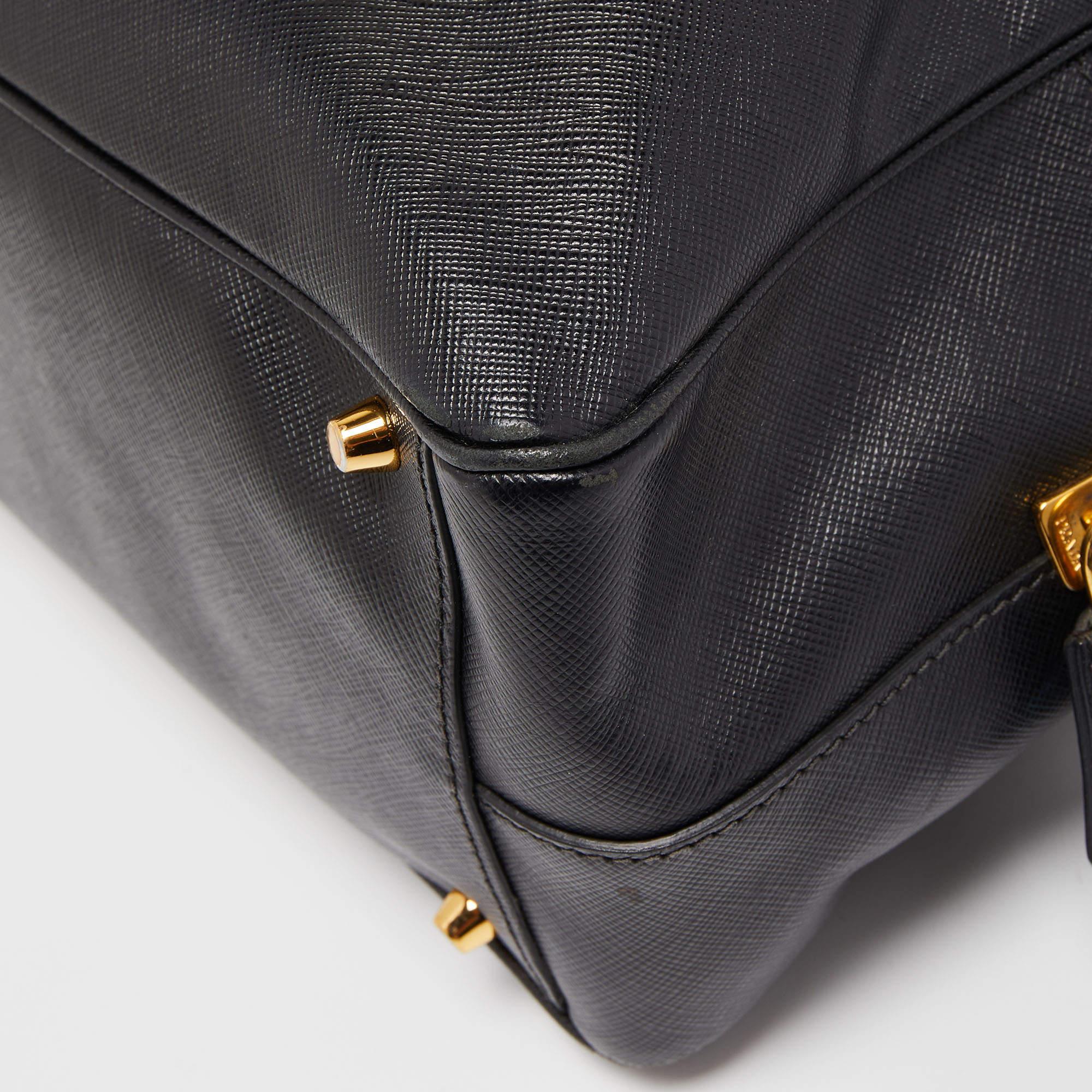 Prada Black Saffiano Lux Leather Bauletto Duffel Bag 6