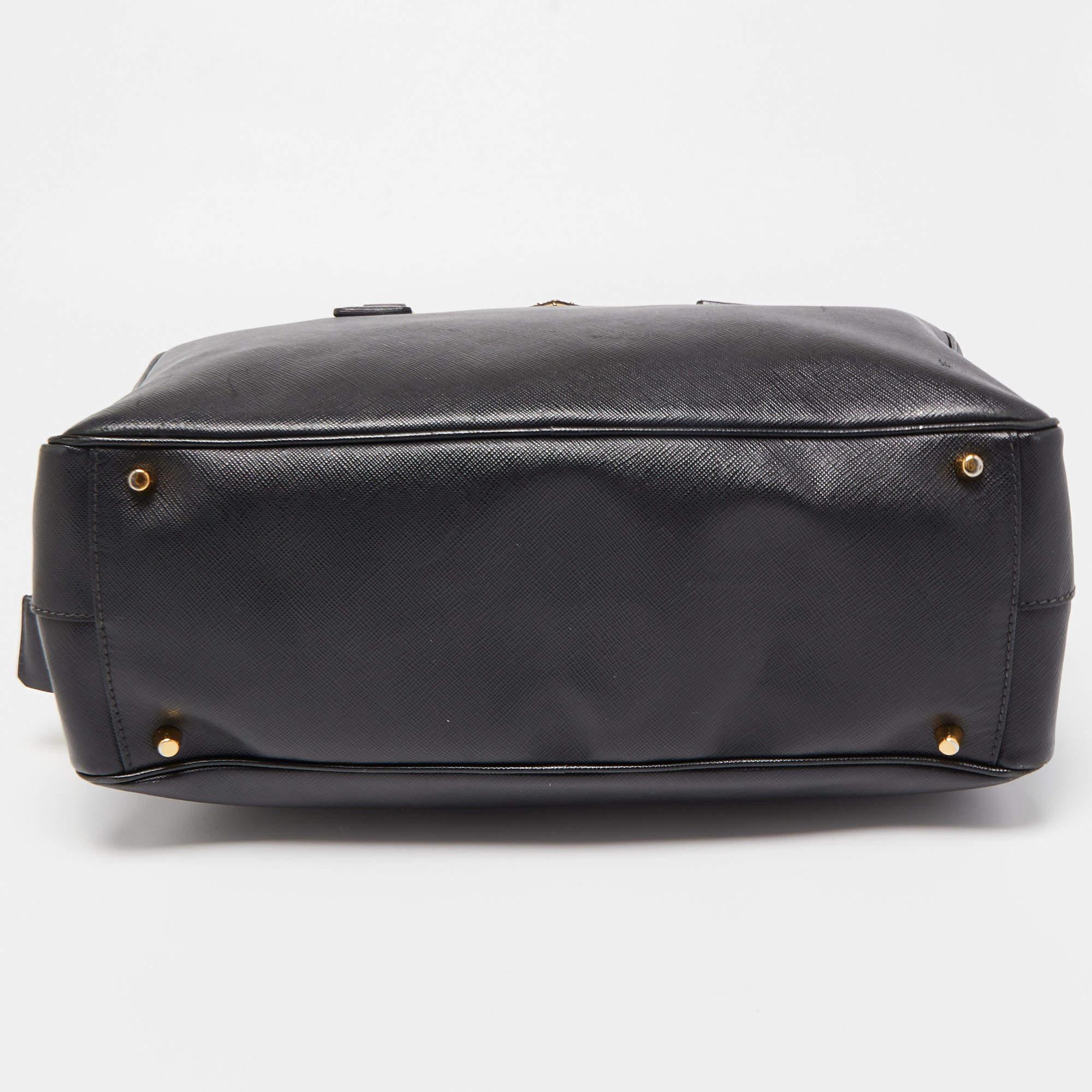 Prada Black Saffiano Lux Leather Bauletto Duffel Bag 7