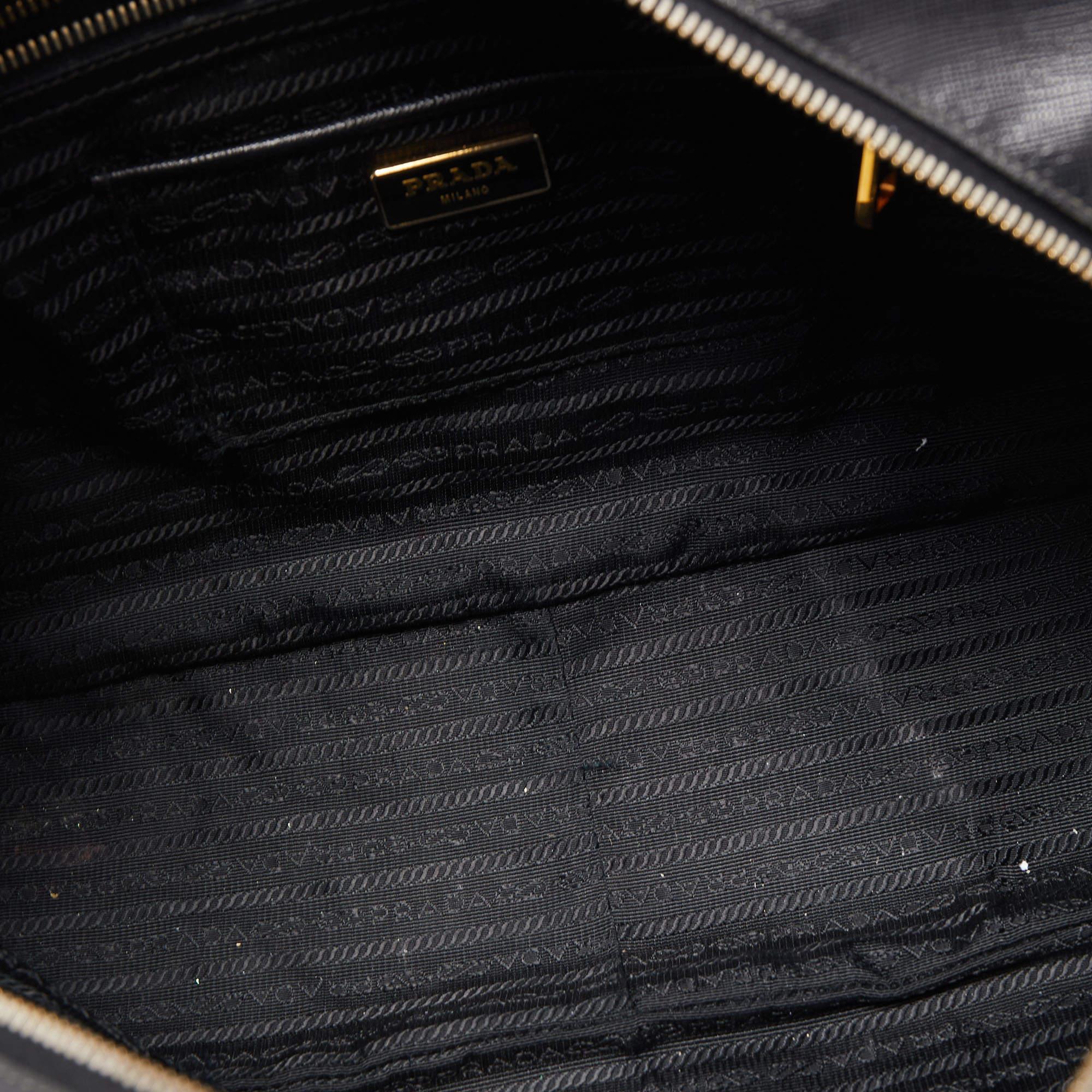 Prada Black Saffiano Lux Leather Bauletto Duffel Bag 9
