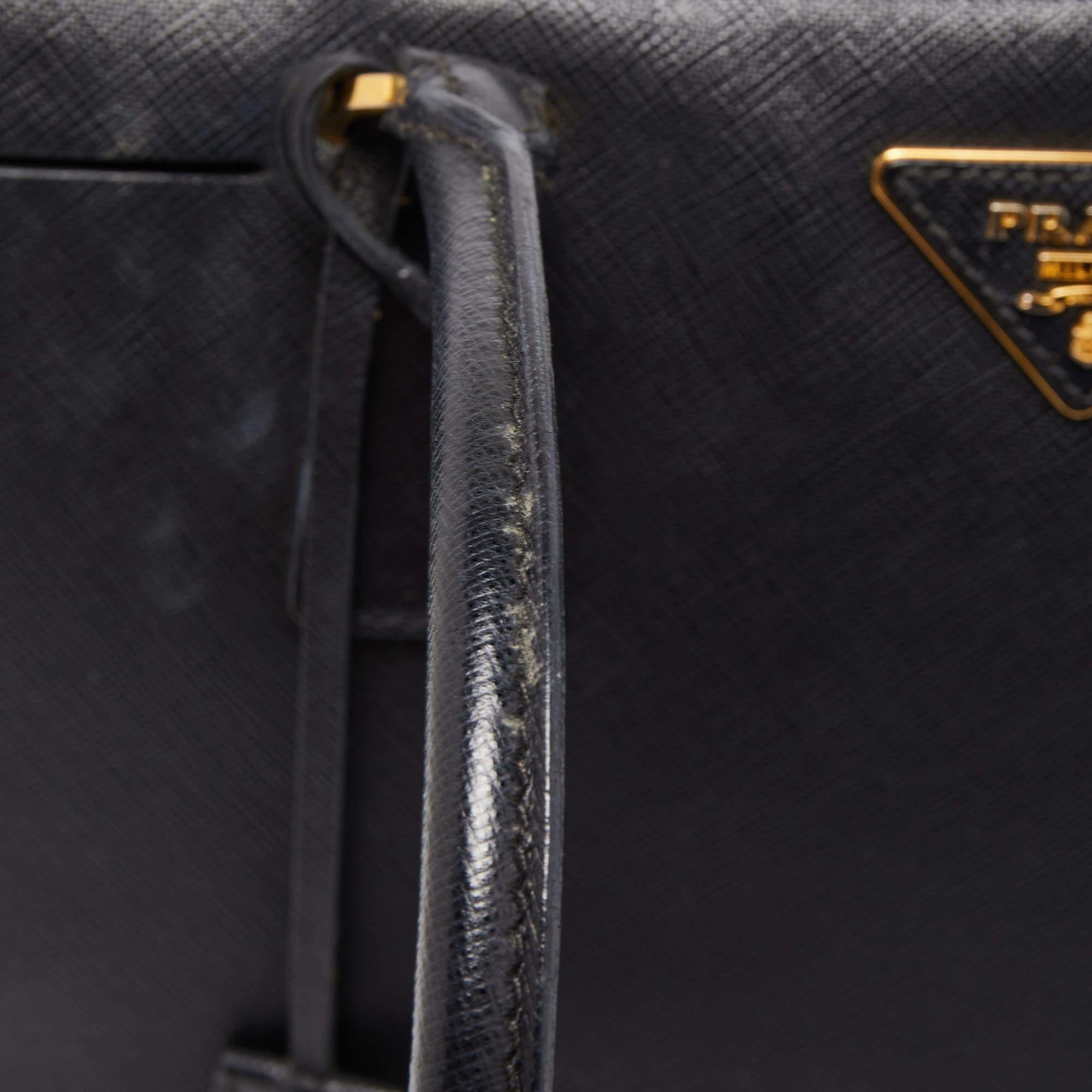 Prada Black Saffiano Lux Leather Bauletto Duffel Bag 11