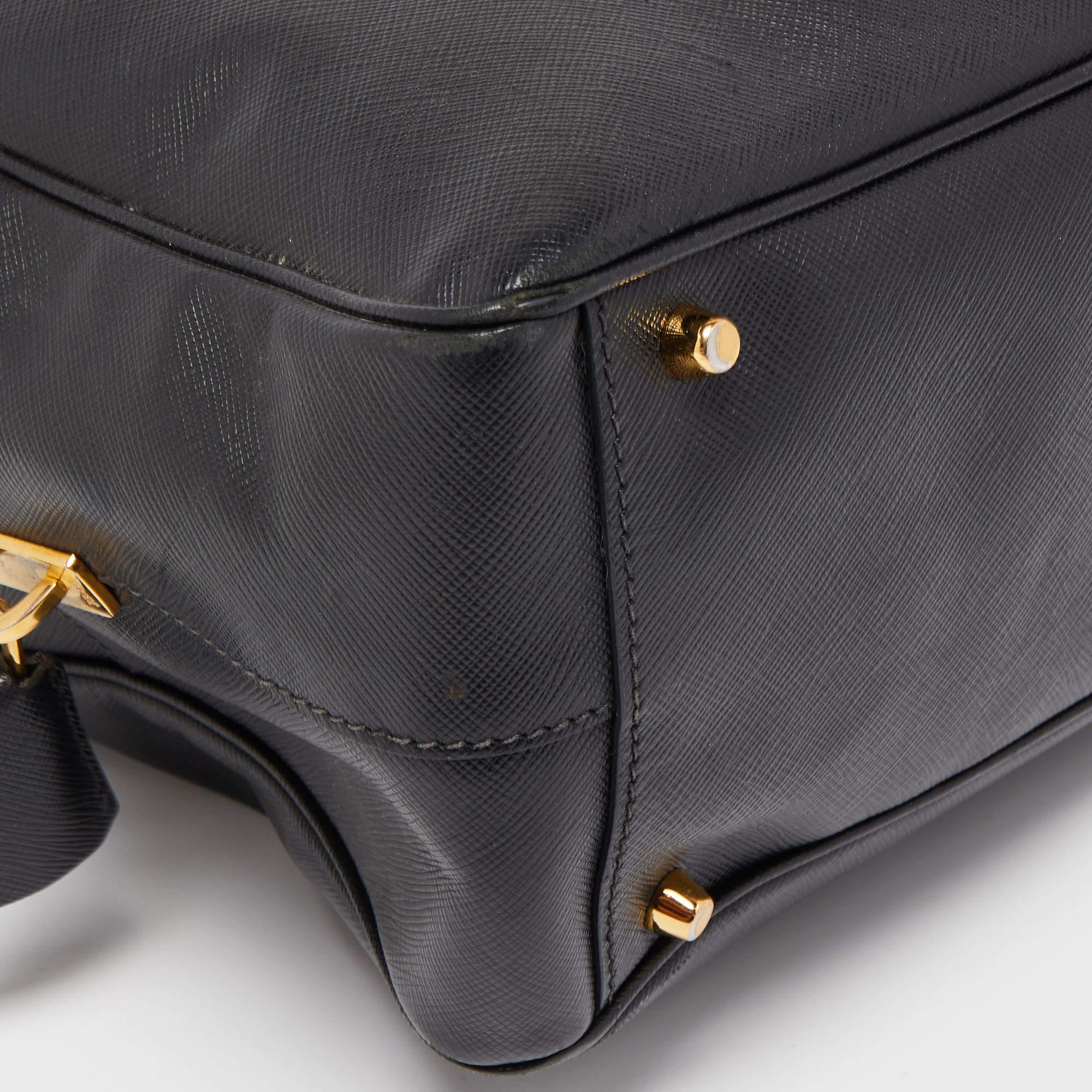 Women's Prada Black Saffiano Lux Leather Bauletto Duffel Bag