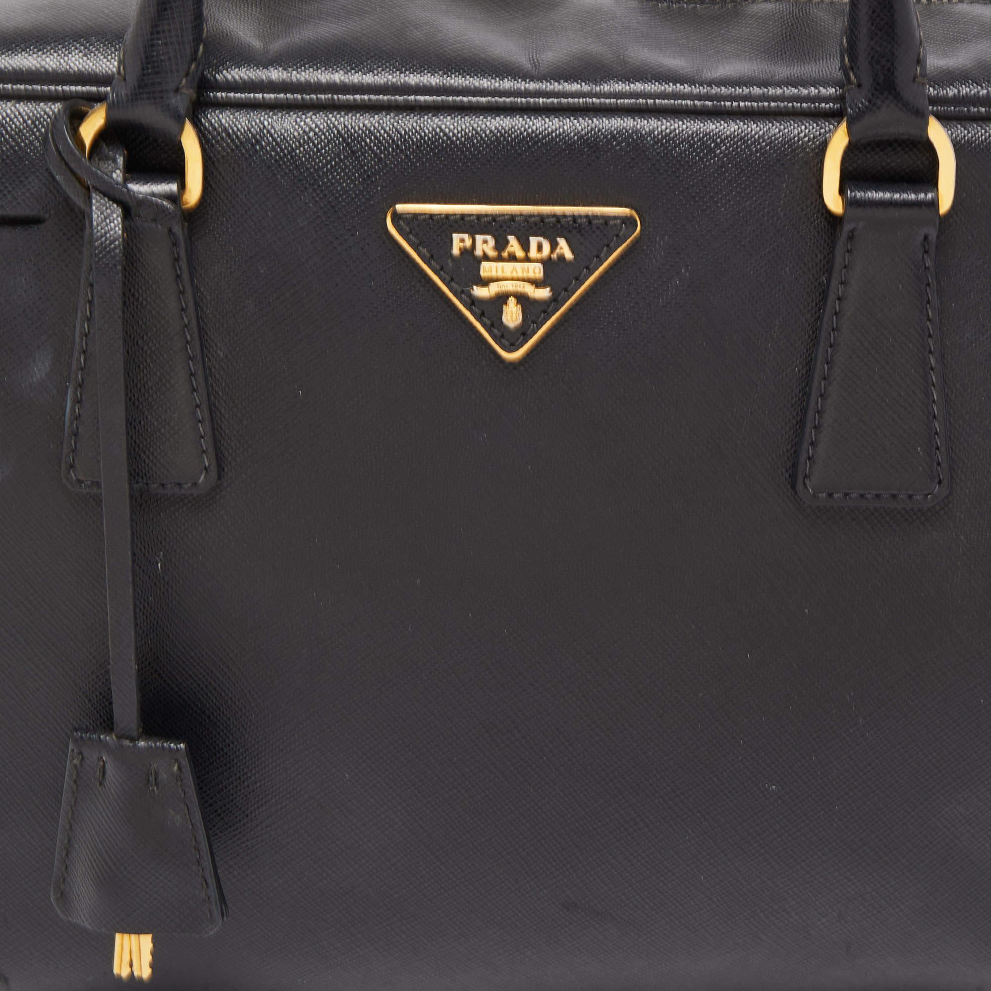 Prada Black Saffiano Lux Leather Bauletto Duffel Bag 1