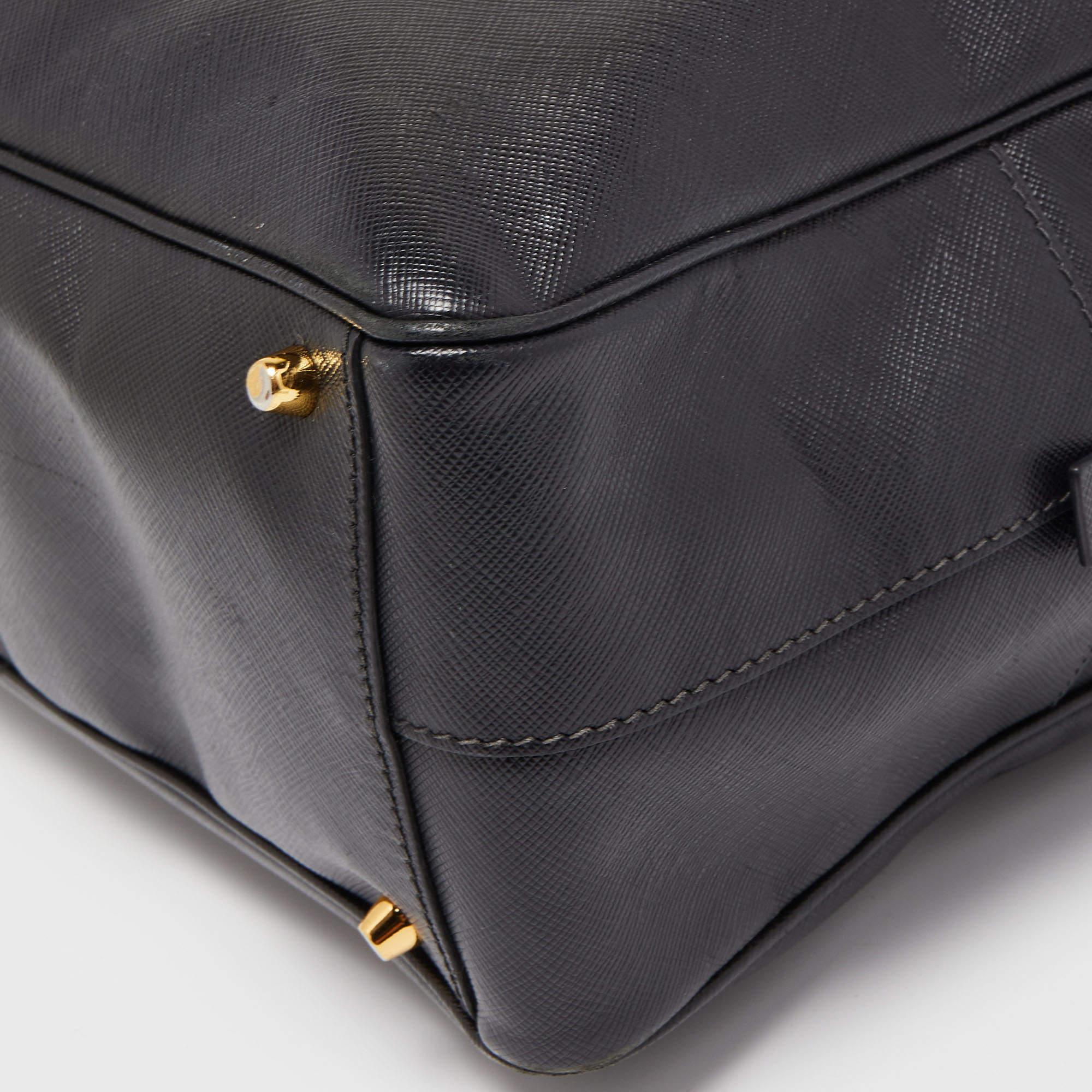 Prada Black Saffiano Lux Leather Bauletto Duffel Bag 2