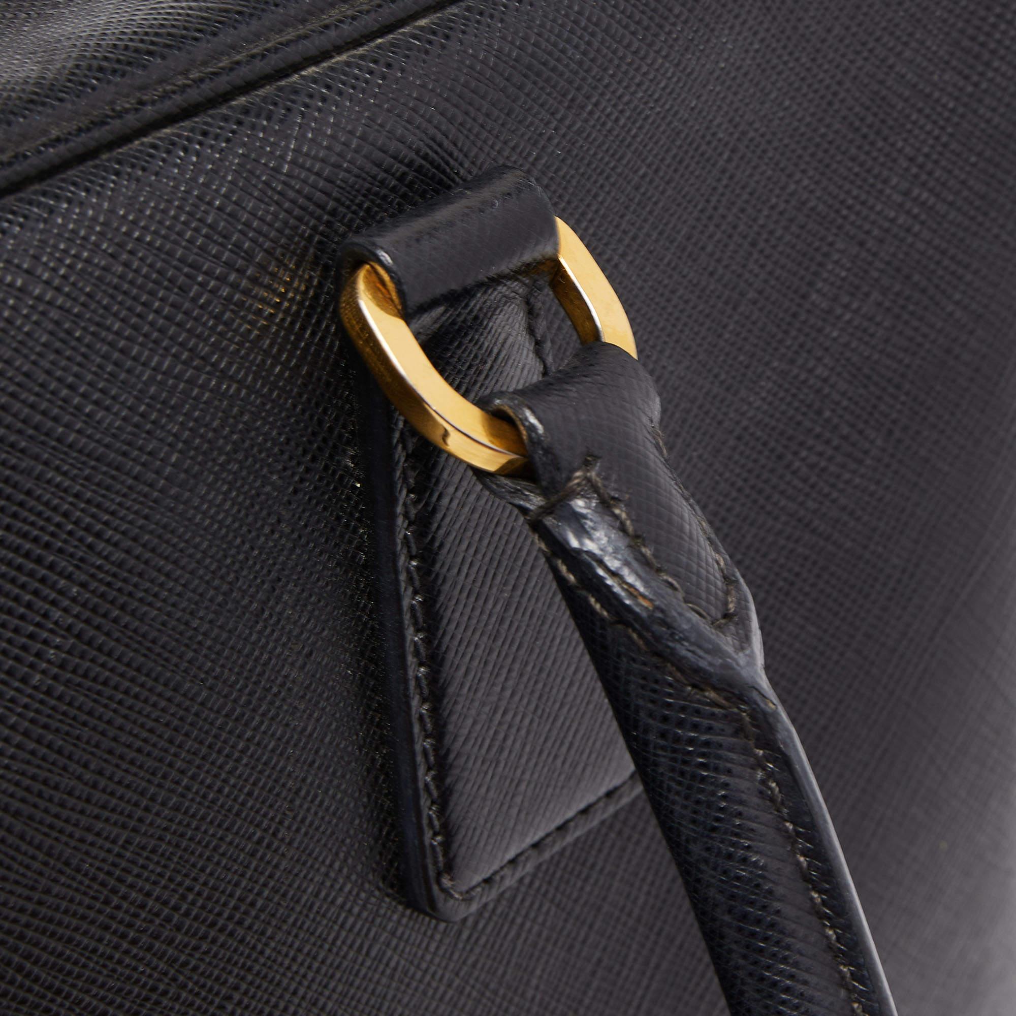 Prada Black Saffiano Lux Leather Bauletto Duffel Bag 3