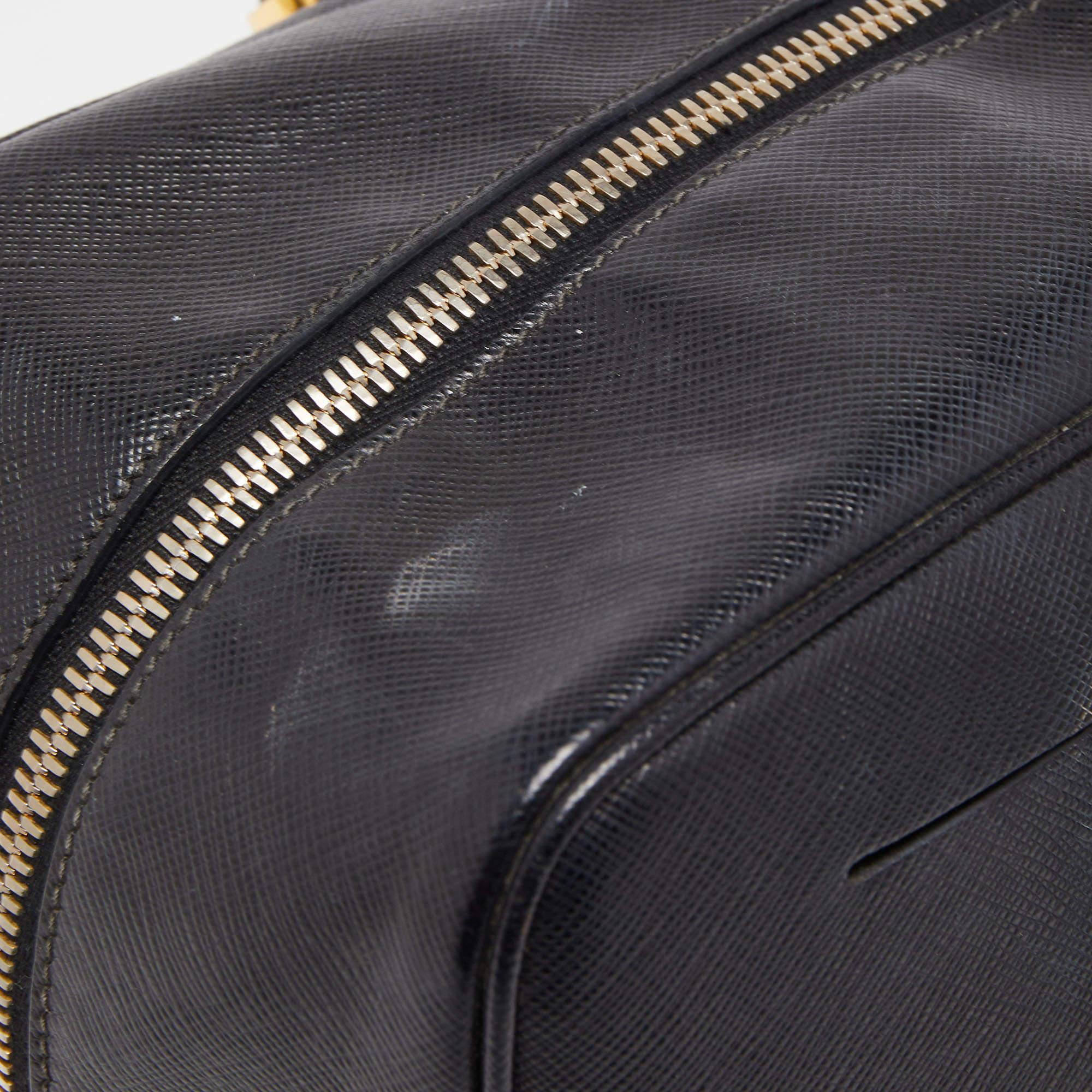 Prada Black Saffiano Lux Leather Bauletto Duffel Bag 4
