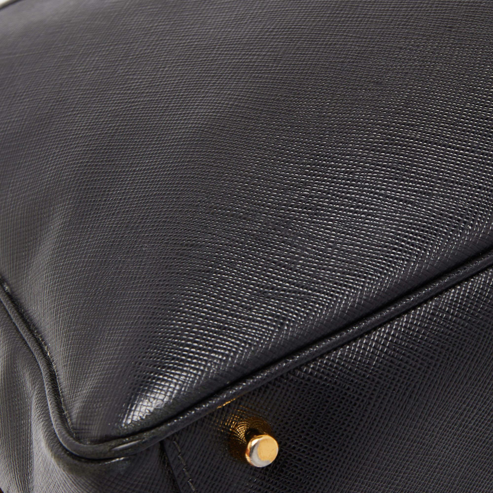 Prada Black Saffiano Lux Leather Bauletto Duffel Bag 5