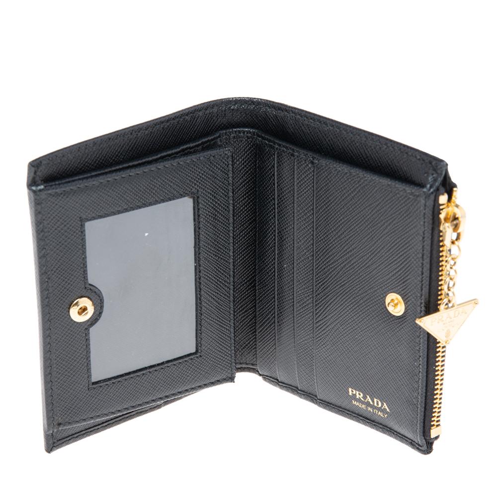 Prada Black Saffiano Lux Leather Bifold Compact Wallet 6