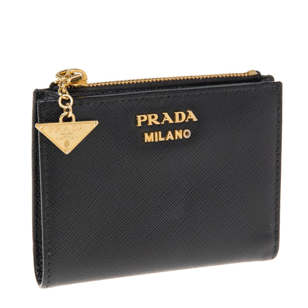 Women's Prada Black Saffiano Lux Leather Bifold Compact Wallet