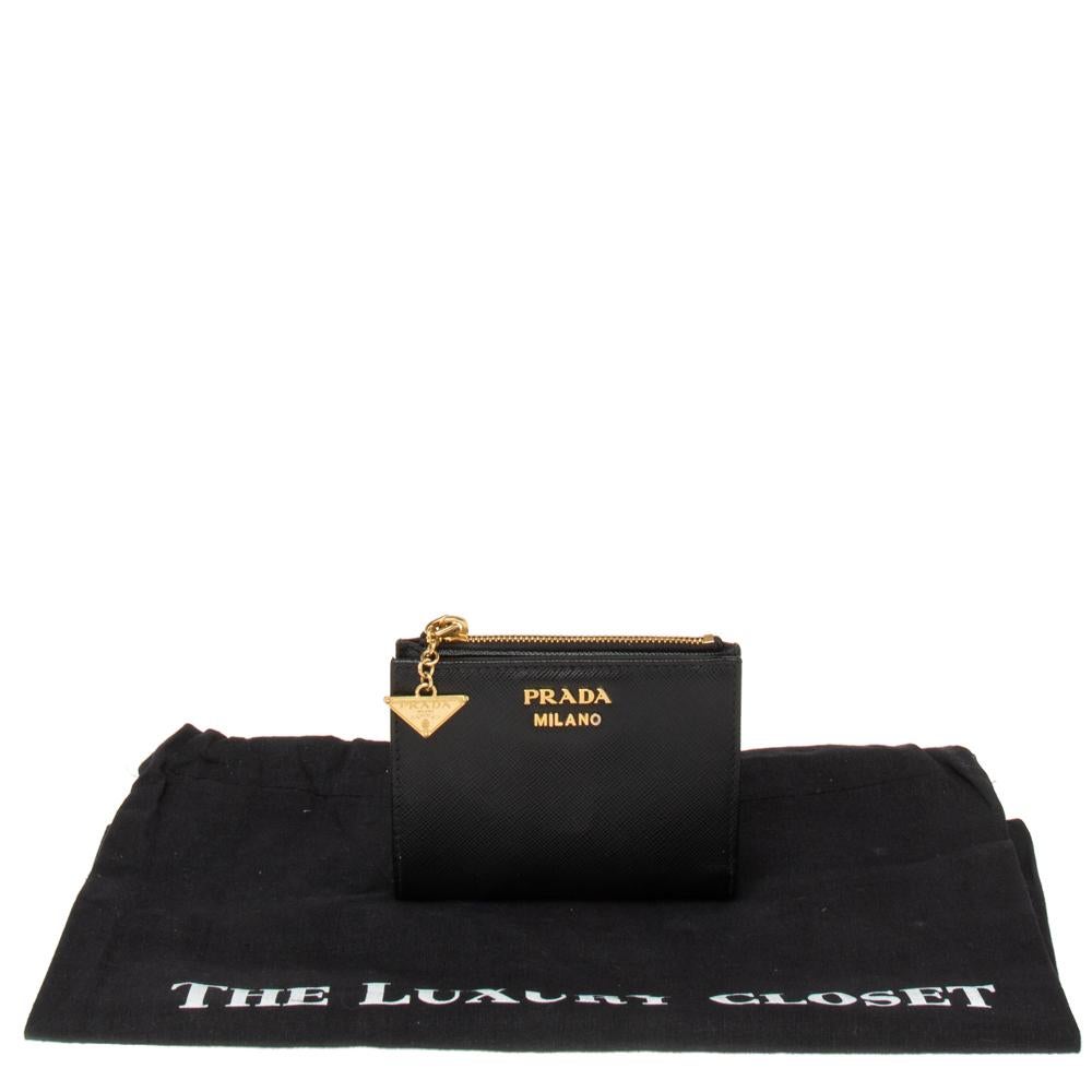 Prada Black Saffiano Lux Leather Bifold Compact Wallet 1