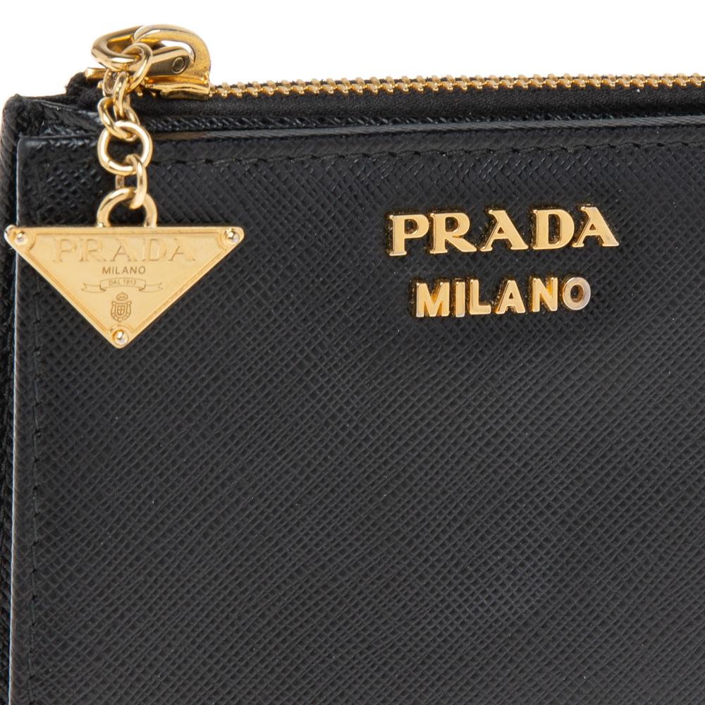 Prada Black Saffiano Lux Leather Bifold Compact Wallet 2