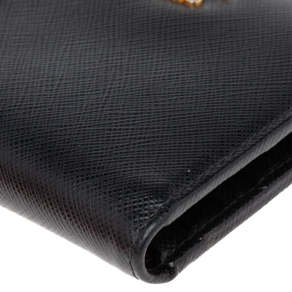 Prada Black Saffiano Lux Leather Bifold Compact Wallet 4