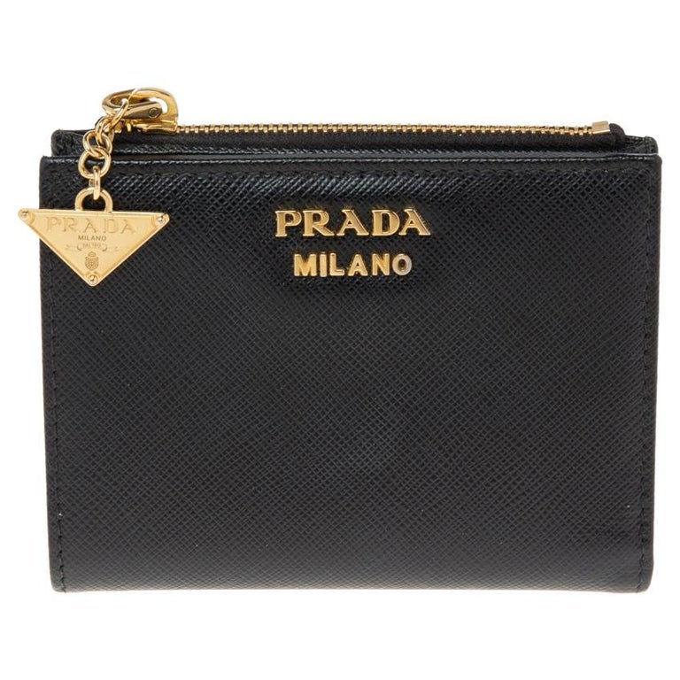 Prada Black Saffiano Lux Leather Bifold Compact Wallet at 1stDibs