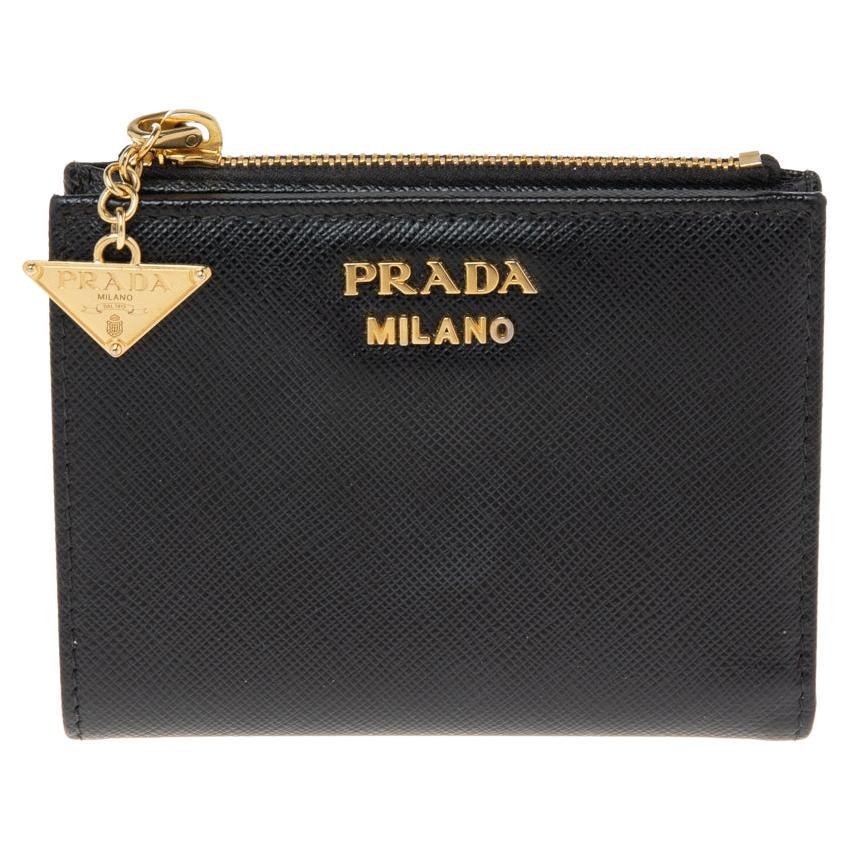Prada Black Saffiano Lux Leather Bifold Compact Wallet
