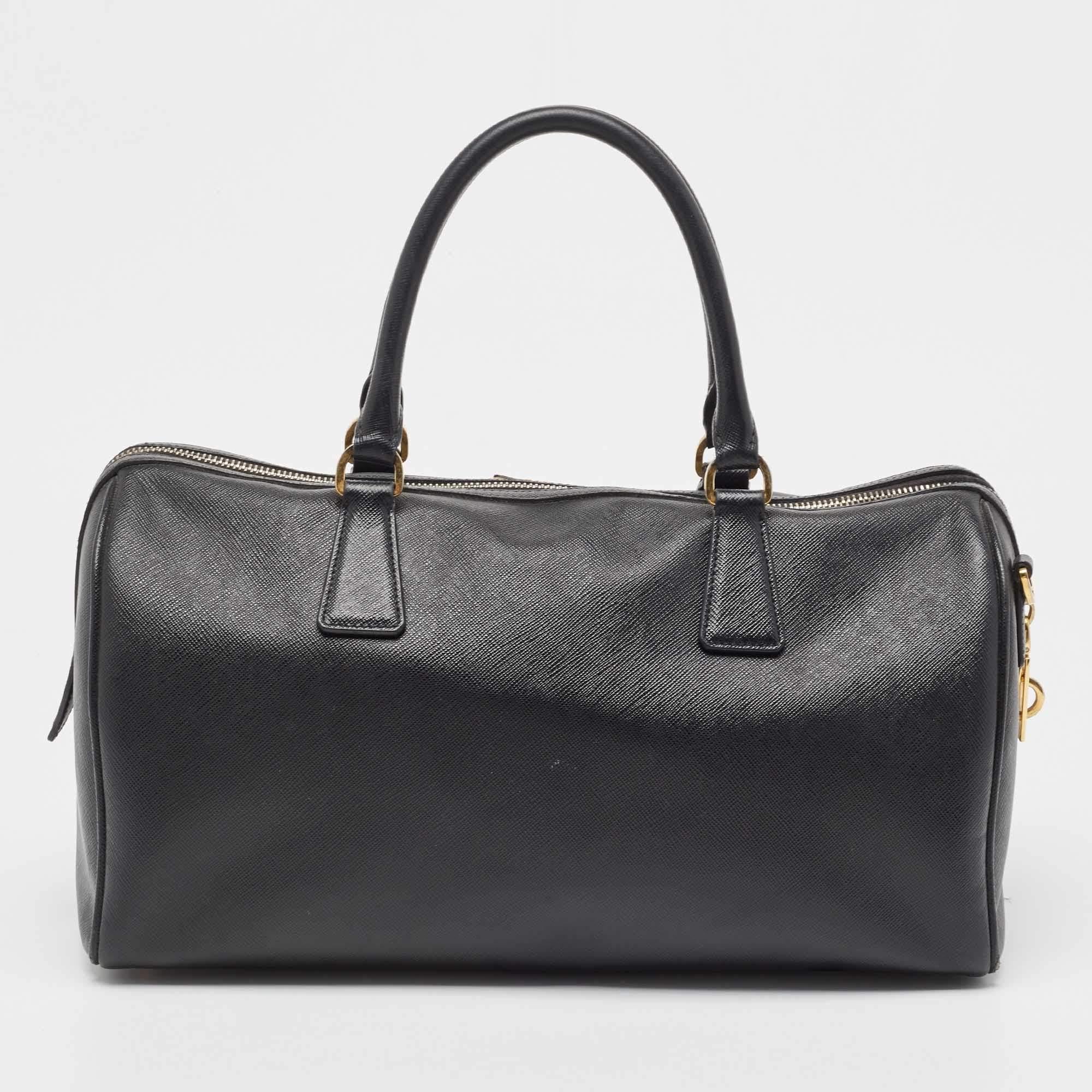 Prada Black Saffiano Lux Leather Boston Bag 7