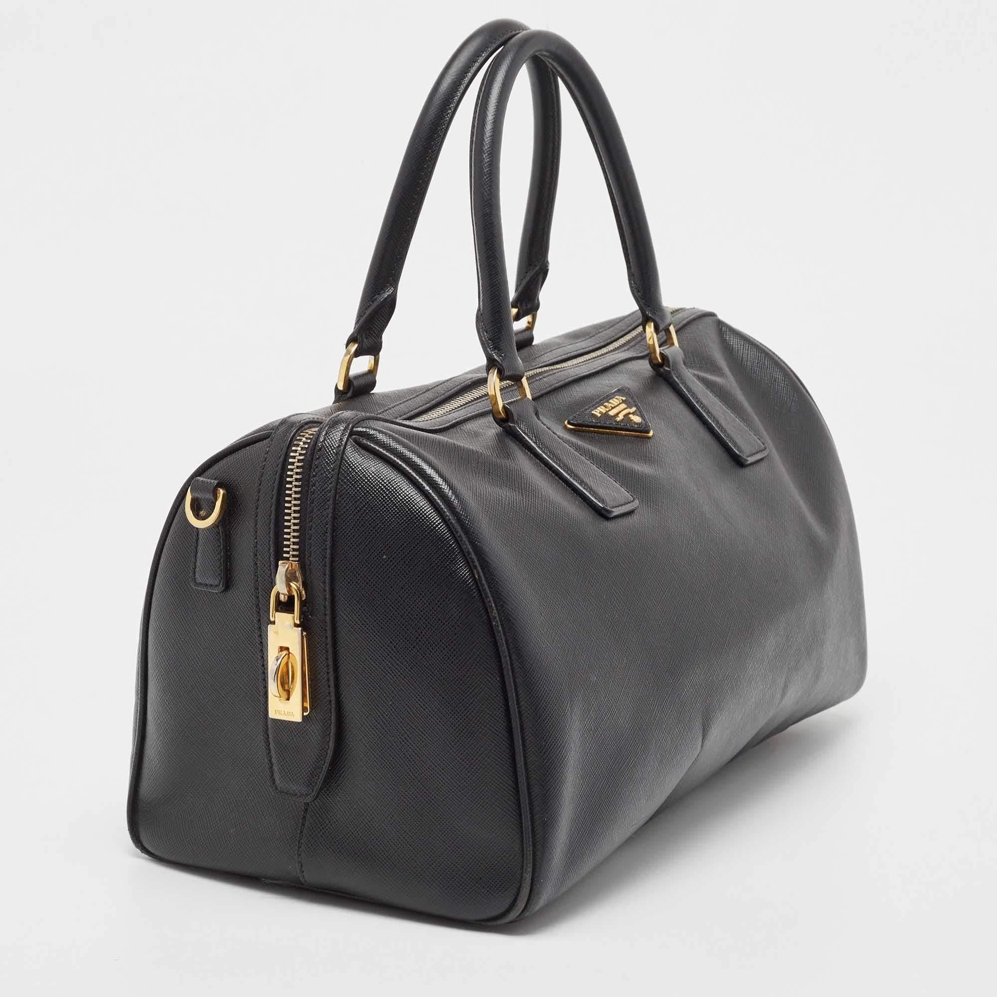 Women's Prada Black Saffiano Lux Leather Boston Bag