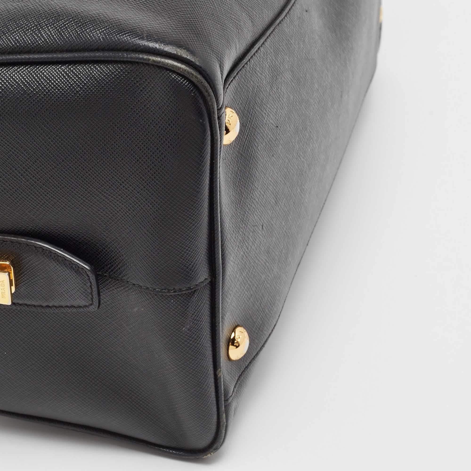 Prada Black Saffiano Lux Leather Boston Bag 2