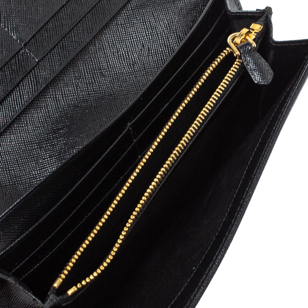 Prada Schwarz Saffiano Lux Leder Bow Continental Geldbörse 6