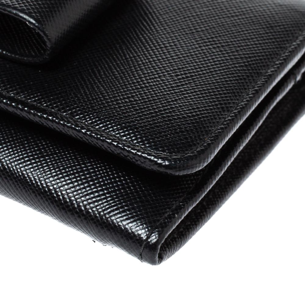 Prada Schwarz Saffiano Lux Leder Bow Continental Geldbörse 2